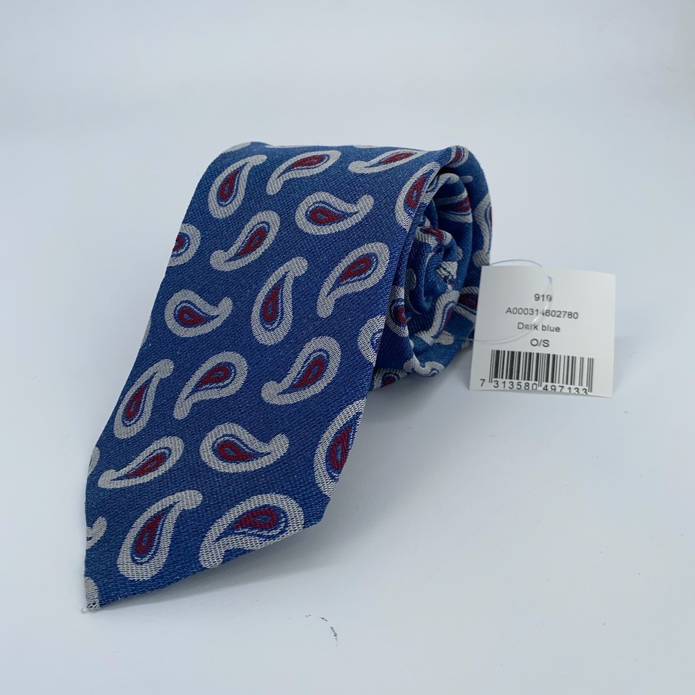 Eton Tie Mens One Size Blue Paisley Silk Luxury Classic Necktie Italy Made
